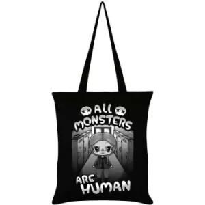 image of Mio Moon All Monsters Are Human Tote Bag (One Size) (Black/White) - Black/White