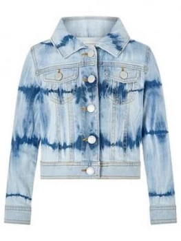 Image of Monsoon Girls Tie Dye Denim Jacket - Blue, Size 9-10 Years, Women