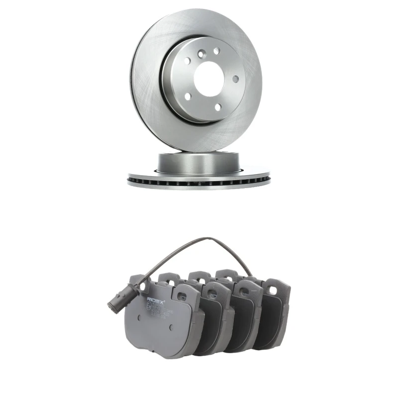 Image of RIDEX 3405B3095 Brake disc and pads set Front Axle, Brake Disc Type: Vented, incl. wear warning contact Brake Set,disc brakes (3405)