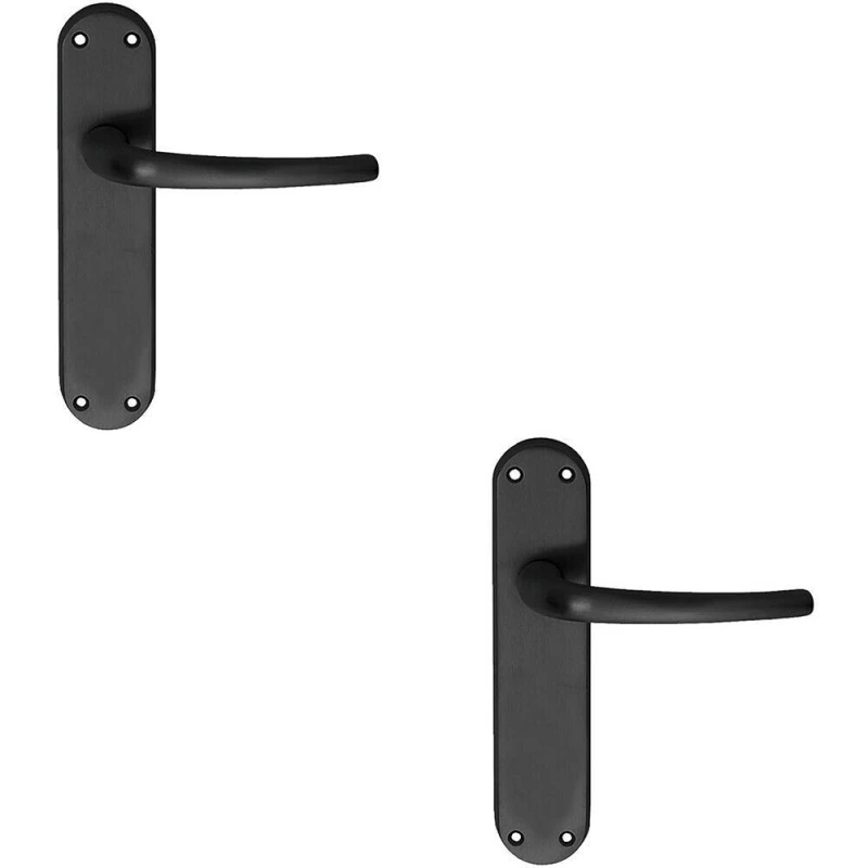 Image of Loops 2x PAIR Slim Round Bar Handle on Shaped Latch Backplate 185 x 40mm Matt Black Black