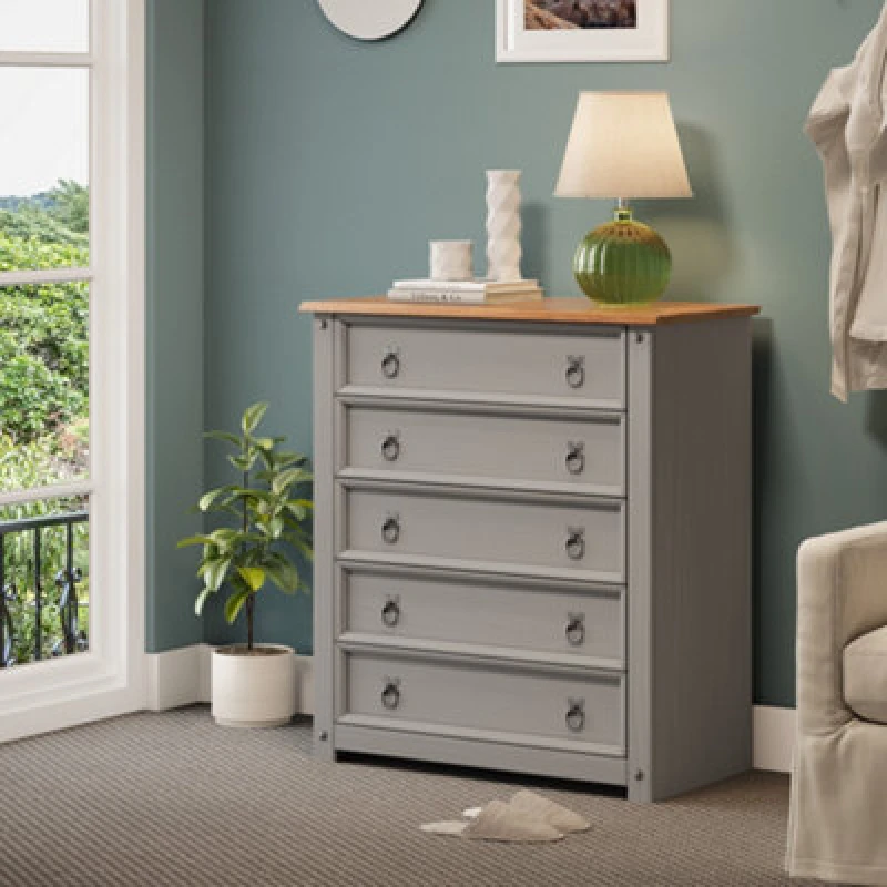 Image of MERCERS FURNITURE Corona Grey Wax Small 5 Drawer Chest 5060335868657