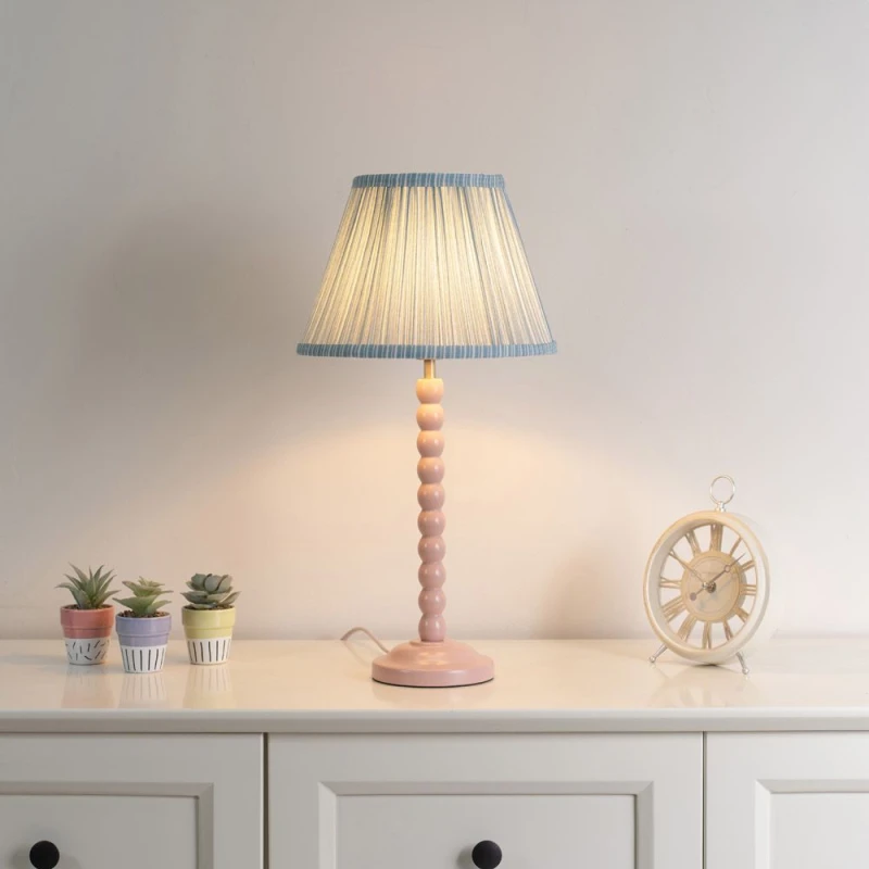Image of ValueLights ValueLights Bobbins Rose Pink Table Lamp with Tapered Fabric Pleasted Lamp Shade in Pale Pink Pale Pink One Size Unisex 5059406042935