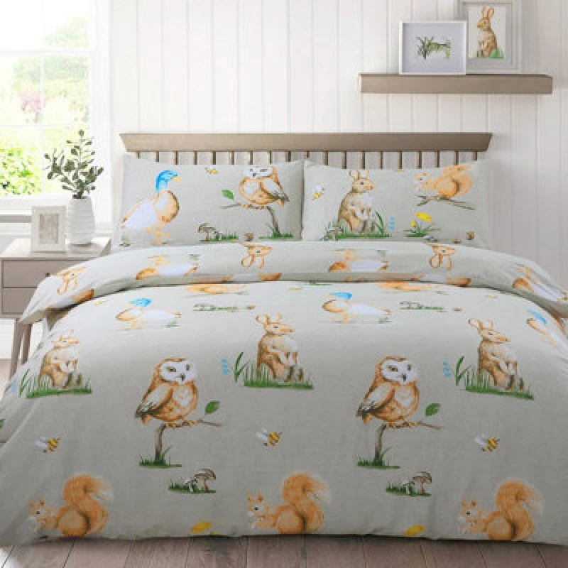 Image of Velosso Charming Duvet Cover Set With Pillowcases, Cotton Blend Animal Print, Easy Care Kids Bedding With Button Enclosure - Multicolour