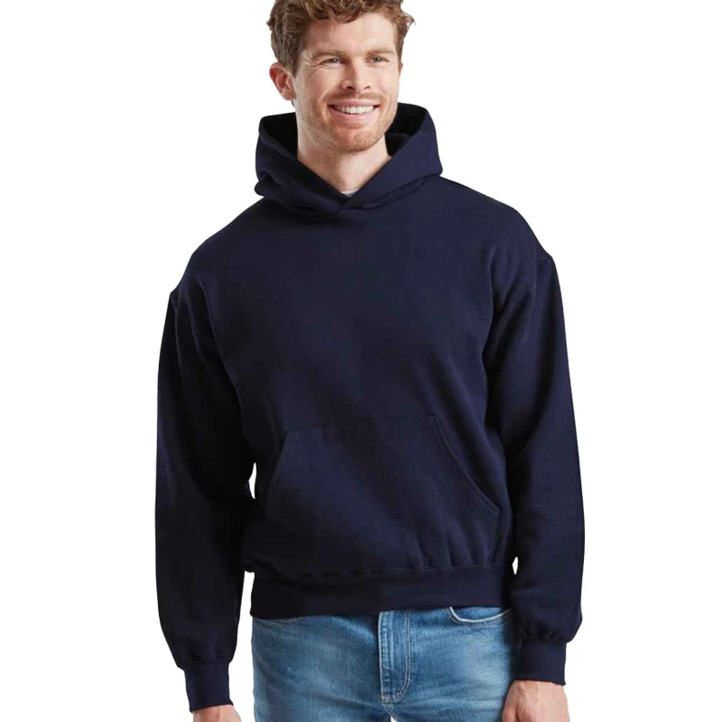 Image of Fruit Of The Loom Fruit of the Loom Men Supercotton Cotton Hoodie in Mid Navy Size: Small Mid Navy S Male 5063693935290