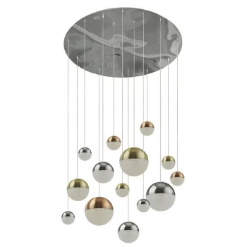 image of Searchlight Lighting - Searchlight Planets 14 Light Pendant Copper, Chrome, Satin Brass Caps & Crystal Sand 4000K