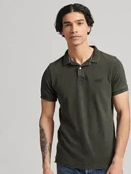 Image of Superdry Vintage Destroy Polo Shirt, Olive Size M Men
