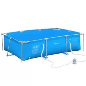 image of Steel Frame Pool with Filter Pump and Filter Cartridge Rust and Reinforced Sidewalls Resistant Above Ground Pool Blue 315 x 225 x 75cm by Outsunny