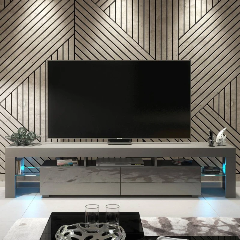 Image of Creative Furniture Nova TV Unit 200cm - Dark Grey with Gloss Doors & LED Lights Dark Grey Unisex