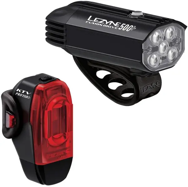 image of Lezyne Fusion Drive 500+ and KTV Drive Pro+ Front and Rear Light Set 500 Black