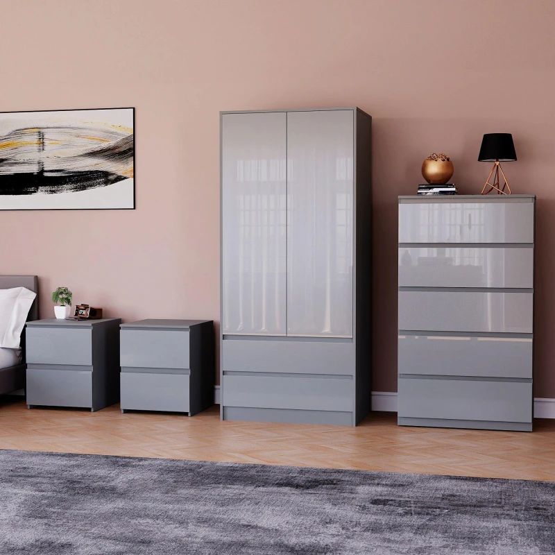 Image of Lassic Vida Designs Glinton Gloss 4 Piece Bedroom Set 3 Grey unisex 4 Piece