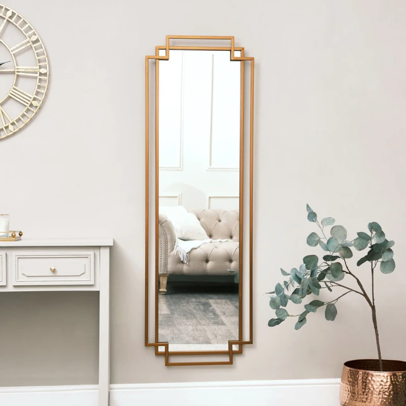 Image of Melody Maison Copper Art Deco Wall Mirror 142cm X 47cm Copper