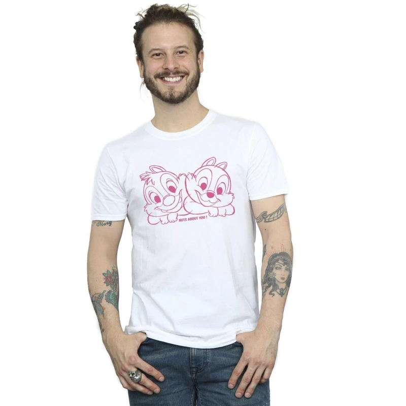 Image of Disney Men Chip 'n' Dale Nuts About You T-Shirt in White Size: Small White S Male 5063153448001