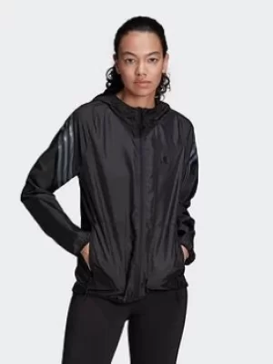 Image of adidas Run Icons 3-stripes Hooded Running Windbreaker, Black Size XL Women