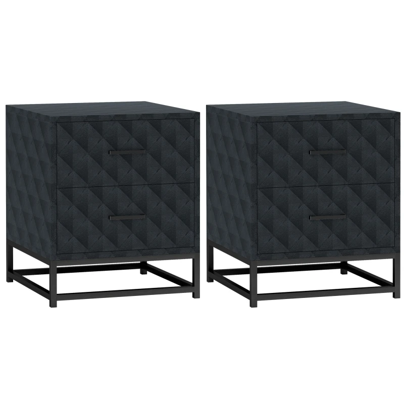 Image of HOMCOM Bedside Table Set of 2, Nightstand with 2 Drawers, Steel Legs Black