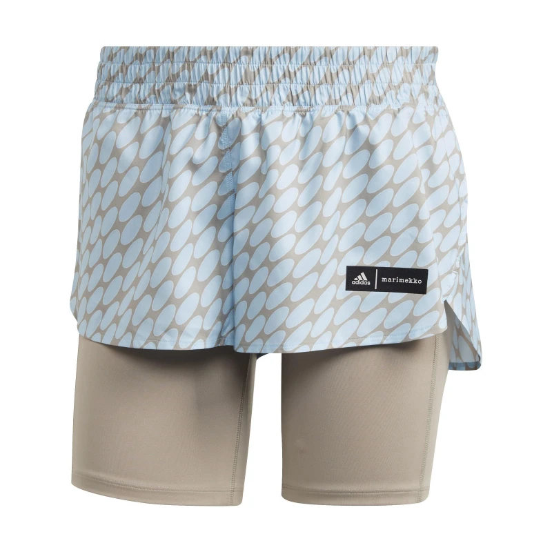 Image of adidas x Marimekko Run Icons Logo 2-in-1 Running Shorts Womens - Blue Blue 2XS