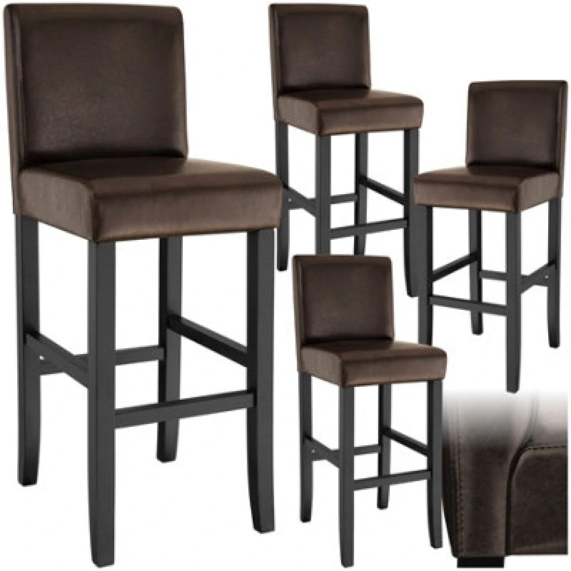 Image of Tectake Bar Stools With A Padded Backrest And Faux Leather Cover - Brown, Set Of 4