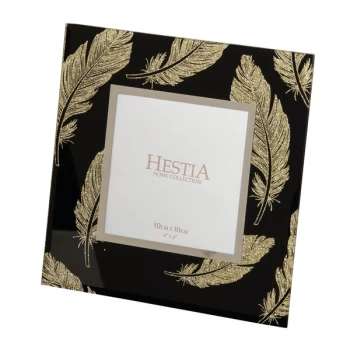 image of 4" x 4" - HESTIA Black & Gold Glitter Feather Photo Frame