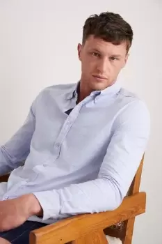 Image of Mens Plus Blue Long Sleeve Pocket Oxford Shirt