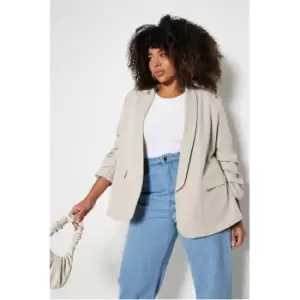 Image of I Saw It First Stone Ruched Sleeve Blazer - Brown