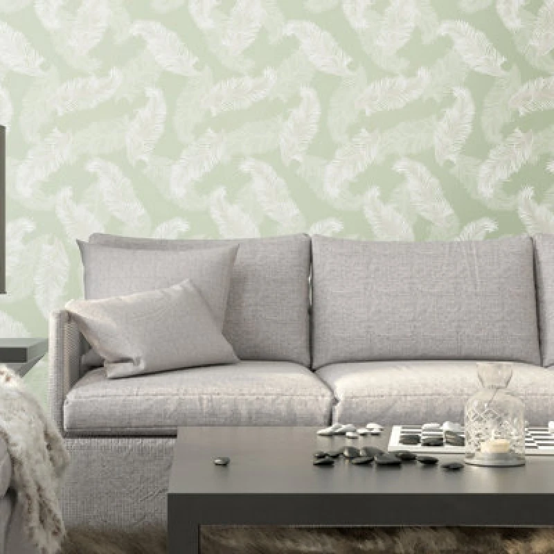 Image of Hoopla Walls Feathers Matt Wallpaper Green