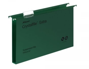 Image of Rexel Crystalfile Extra Foolscap Polypropylene Suspension File 30mm Green 1 x Pack of 25 Suspension Files