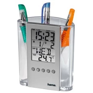 Image of Hama LCD Thermometer, Clock and Pen Holder Transparent/Silver