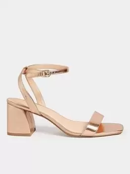 image of Yours Extra Wide Fit Mid Block Heel Sandal Two Strap Rose Gold, Size 5Eee, Women