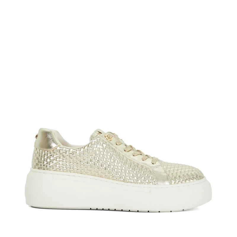 Image of Dune London Womens Estrids Lace Up Platform Trainers Gold female 4 (37)