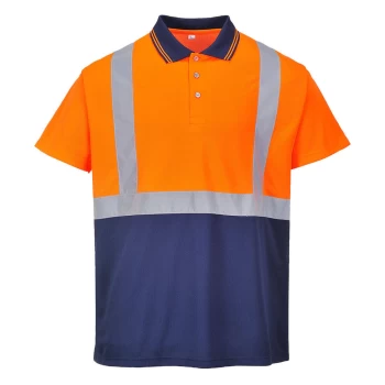 image of Portwest Mens Two Tone Class 1 Hi Vis Polo Shirt Orange / Navy XL