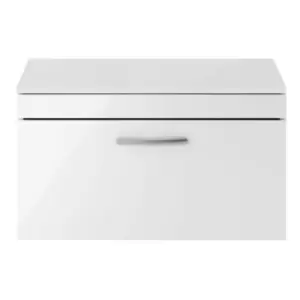 image of Nuie - Athena Gloss White 800mm Wall Hung Single Drawer Vanity Unit with Worktop - ATH062W - White