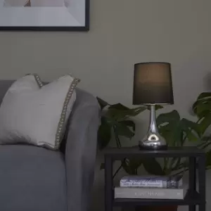 Image of Pair of Chrome Teardrop Touch Table Lamps With Black Shade