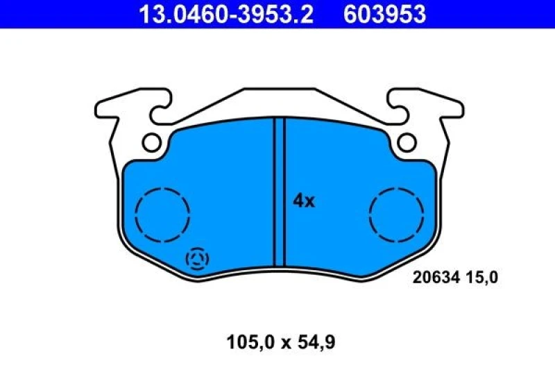 Image of ATE 13.0460-3953.2 Brake pad set excl. wear warning contact Brake Pad Set,disc brake (402)