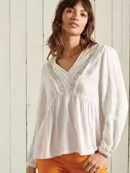 Image of Superdry Jenny Lace Top - White, Size 10, Women