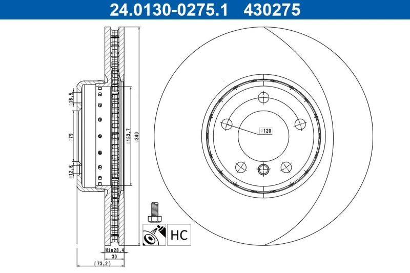 Image of Brake disc ATE 24.0130-0275.2