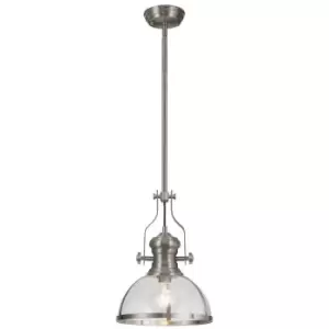 image of Luminosa Worcester Ceiling Pendant, E27, Satin Nickel With Round 30cm Satin Nickel, Clear Glass Shade