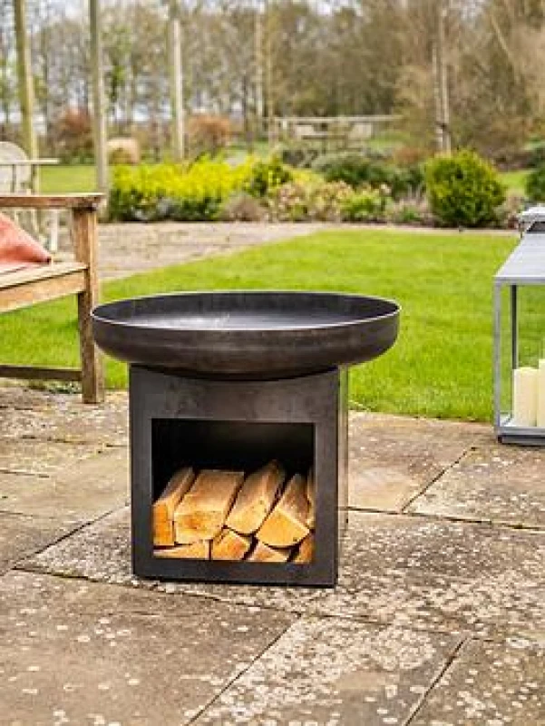 Image of Smart Garden Outdoor Heating Laguna Firebowl & Log Store, Black 3504000