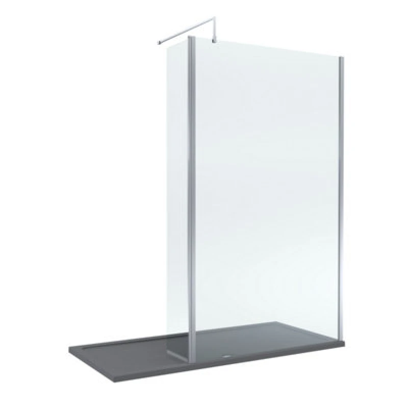 Image of Balterley 8mm Glass Wetroom Screen and Return Chrome and Grey Tray 1700 x 800mm Grey
