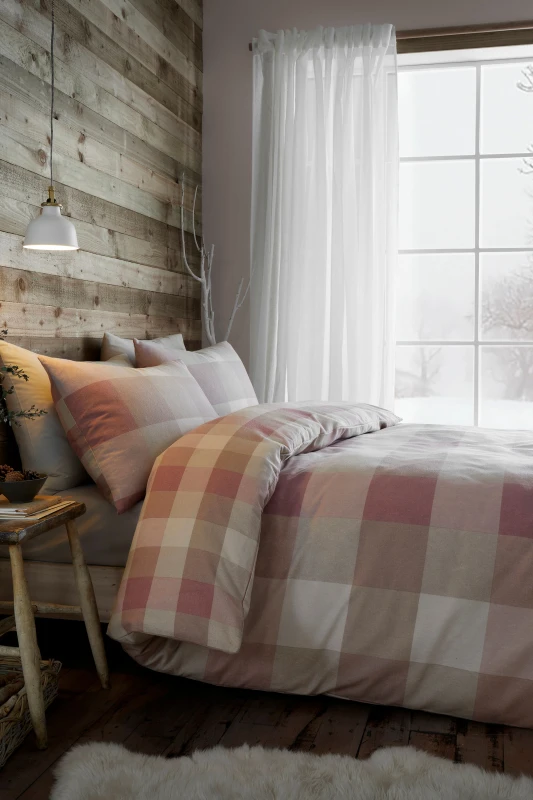 Image of Appletree Ashford Check Brushed Cotton Duvet Cover Bedding Set Natural