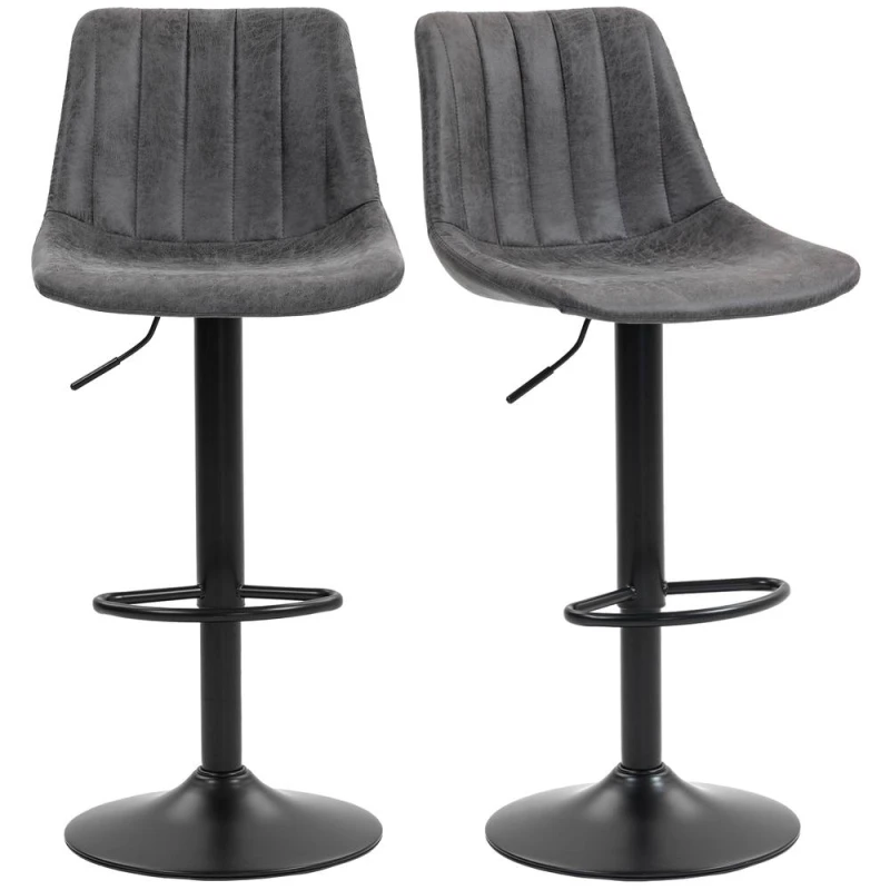 Image of HOMCOM Bar Stools Set of 2 Adjustable Swivel Bar Chairs with Backrest in Dark Grey Dark Grey Unisex