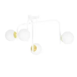 image of Emibig Ragnar White/Gold V2 Globe Ceiling Light with White Glass Shades, 4x E14