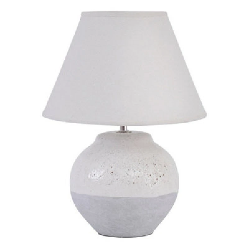 Image of Buttercup Farm Skyline Antique Crackle Table Lamp And Slub Shade, Small E27 60W - Porcelain/linen/iron - L30 X W30 X H40 Cm - Cream/grey