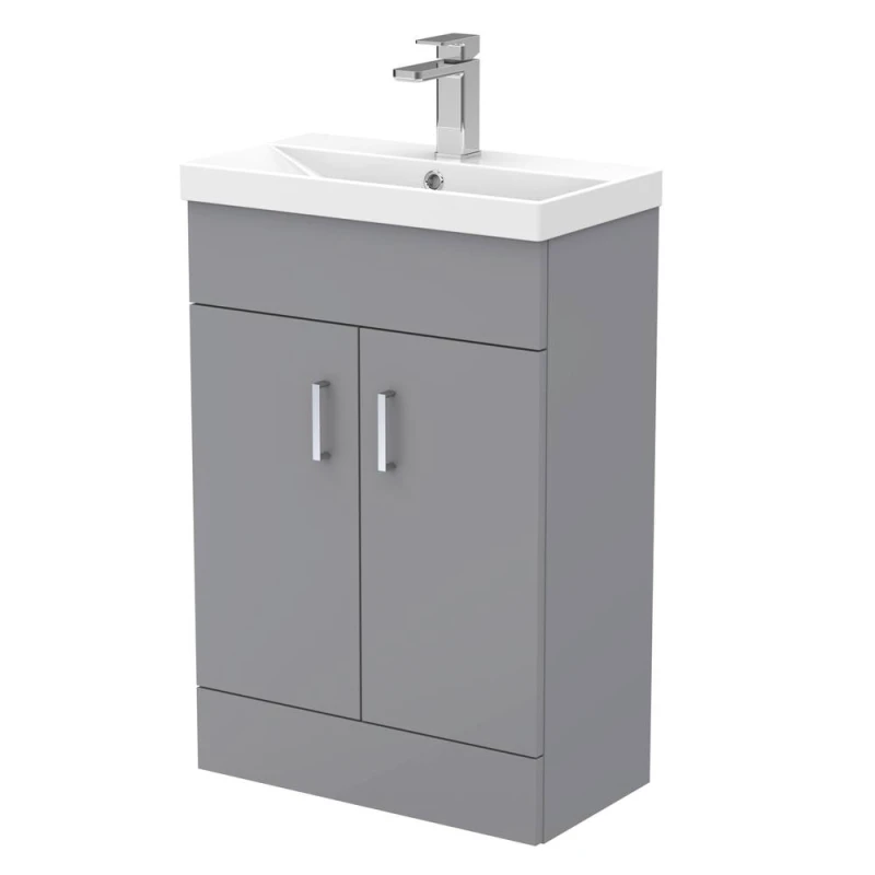 Image of Balterley Satin Grey Compact Bathroom 2 Door Vanity Basin Unit - 550mm Grey Unisex