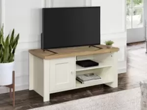 image of Birlea Highgate Cream and Oak Effect Small TV Unit Flat Packed