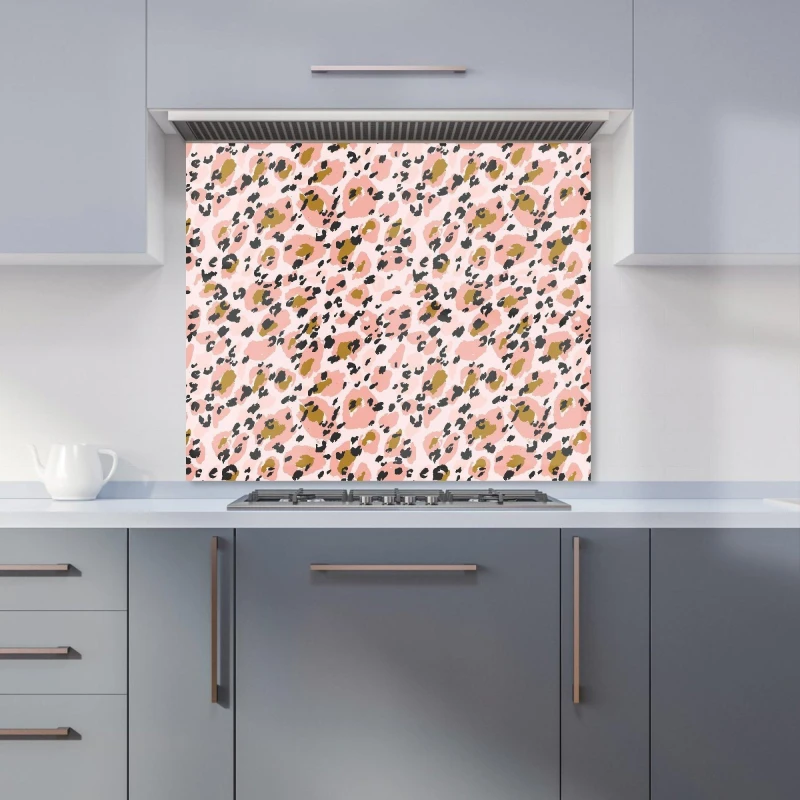 Image of Warren Reed - Designer Hand Drawn Pink Leopard Print Kitchen Splashback Size: 700mm x 650mm Pink Unisex 700mm x 650mm