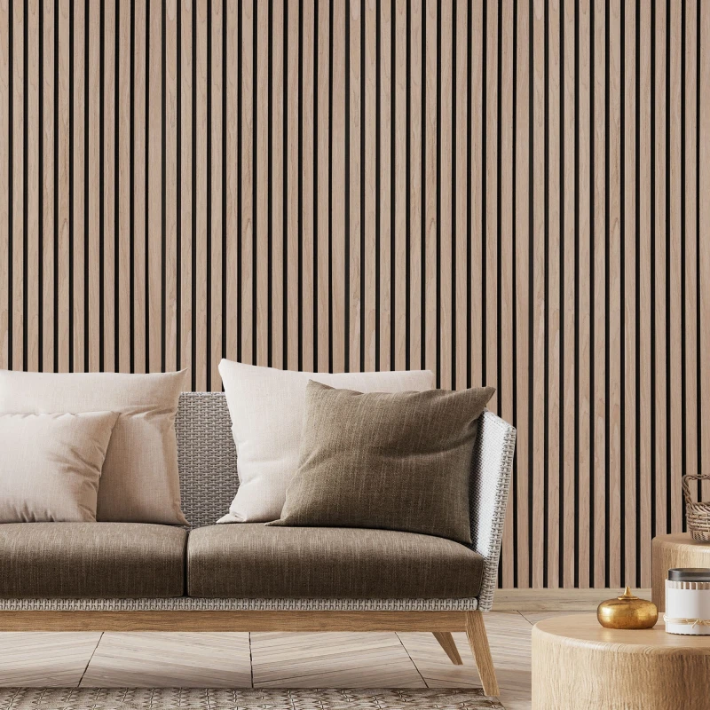 Image of Fuse Acoustic Wooden Wall Panel in Walnut Effect, 2.4m x 0.6m in Brown Brown Unisex