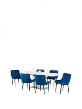 image of Julian Bowen Como Table + 6 Luxe Blue Chairs