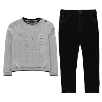 image of Firetrap 2 Pack Jumper Jeans Set Infant Boys - Grey/Petrol