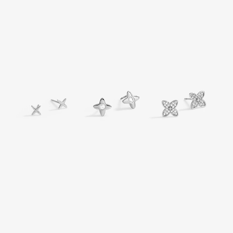 Image of Jon Richard Silver Plated Clover Earrings - Pack Of 3 Silver female One Size