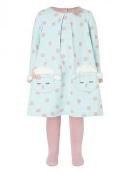 Monsoon Baby Girls Organic Lamb Dress And Tights - Aqua