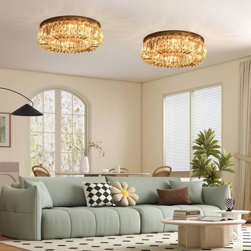 Image of HOMCOM Crystal Flush Ceiling Lights Set of 2, Pendant Lights for Living Room in Silver Silver Unisex